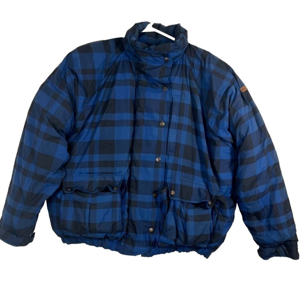 VTG Polo Ralph Lauren Sport Men's Blue Checkered Down Puffer Jacket Sz XL